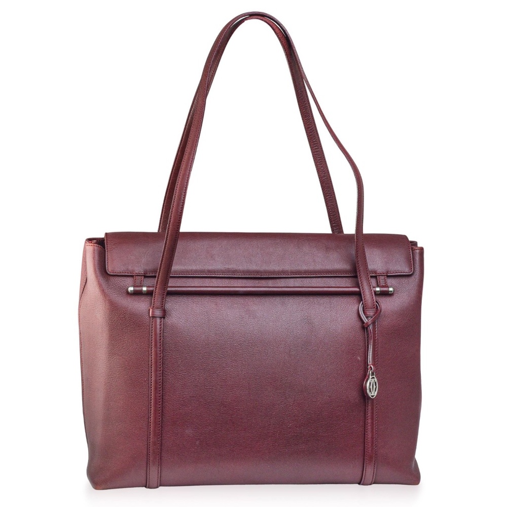 Authentic Vintage Cartier Cabochon Travel Tote Handbag, Burgundy color Leather